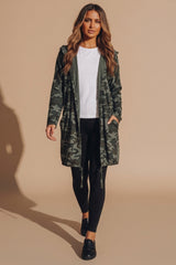 Khaki Camo Hooded Longline Parka  Cardigan - Army