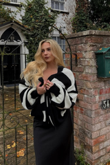 Black Striped Chunky Knit Oversized Cardigan - Lottie