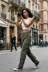 Khaki Cargo Wide Leg Relaxed Fit Utility Trousers - Menisa