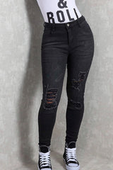 Black High Waisted Ripped Skinny Jeans- Sama