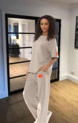 Beige Oversized Relaxed Fit with Lengthy Tee and Wide-Leg Trousers-Arielle
