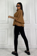 Camel Belted High Neck Cape Coat - Vivienne