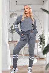 Charcoal Stripe Detail Knitted Loungewear Set – Mila