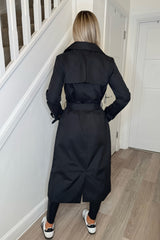 Black Double Breasted Longline Trench Coat - Evie