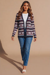 Navy Multi Fair Isle Print Button Up Cardigan - Kira