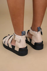 Beige Gladiator Style Flat Sandals - Zarina