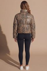 Leopard Sequin High Neck Padded Cropped Puffer Jacket - Khlon