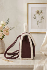 Wine Borg Trim Faux Fur Backpack - Amara