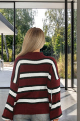 Wine And Black Striped Oversized Knitted Jumper - Aimee