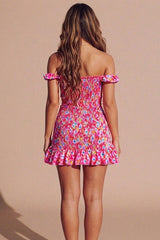 Pink Ditsy Floral Knot Front Shirred Mini Dress - Amarisse