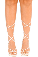 Cream Lace Up Strappy Stiletto Square Toe Heels - Danira