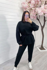 Black Tie-Waist Sweatshirt Loungewear Set – Rina