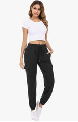 Black Drawstring Waist Pocket Detail Cuffed Cargo Joggers - Sienna