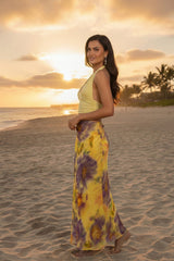 Yellow Floral Print Maxi Skirt & Halter Neck Top Co-ord Set- Jaune