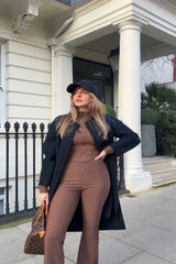 Brown Premium Ribbed Jersey Co Ord Set - Alessia