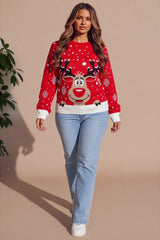 Red Festive Knit Reindeer Royale Christmas Jumper - Jiane