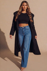 Black Waterfall Duster Belted Long Coat - Pola