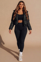 Black Hooded Drawstring Cropped Puffer Jacket - Stacey