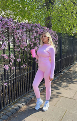 Pink Zip Up Long Sleeve Top with Leggings Activewear Set - Livia