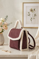 Wine Borg Trim Faux Fur Backpack - Amara