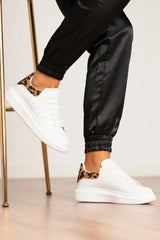 White Leopard Print Chunky Trainers - Julia