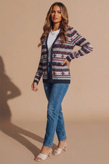 Navy Multi Fair Isle Print Button Up Cardigan - Kira