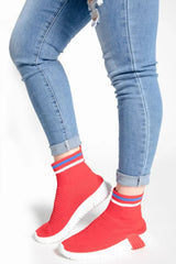 Red Chunky Sole High Runner Sock Trainers - Celine