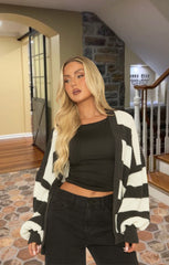 Black Striped Chunky Knit Oversized Cardigan - Lottie