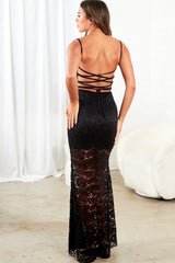 Black Bodycon Strappy Lace Maxi Dress - Piper