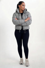 Grey Hooded Drawstring Cropped Puffer Jacket - Stacey