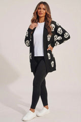 Black Halloween Skull Print Cardigan - Coin