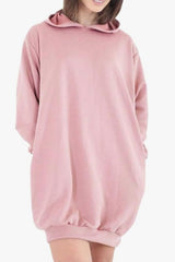 Pink Oversized Baggy Pocket Sweat Hood Mini Dress - Maxine
