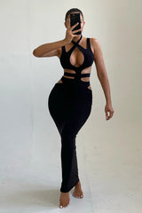 Black Cross Over Plunge Cut Out Maxi Dress - Gabrielle