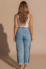 Light Blue Wash Contrast Side Stripe Mom Jeans – Bella