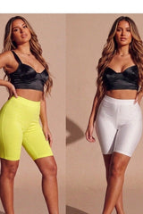 Yellow With White 2 Pack High Waisted Cycling Shorts- Oyan