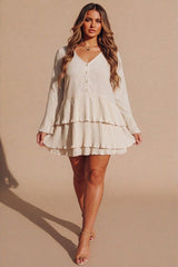 Cream Oversized Pleated Frill Tiered Mini Dress- Cashy