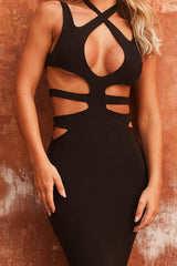 Black Cross Over Plunge Cut Out Maxi Dress - Gabrielle