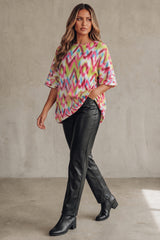 Green Oversized Ikat Print Short Sleeve Top – Layla