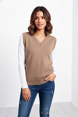 Mocha V Neck Sleeveless Knitted Vest- Hanya