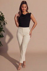 Black One Shoulder Draped Top with Gold Shoulder Detail- Fiana