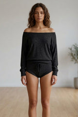 Black Knit Jumper and Shorts Set - Rina
