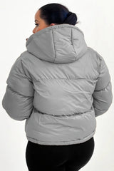 Grey Hooded Drawstring Cropped Puffer Jacket - Stacey