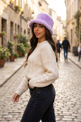 Lilac Faux Fur Bucket Fluffy Soft Winter Hat- Sona