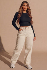Stone High Waisted Straight Leg Trousers- Villa