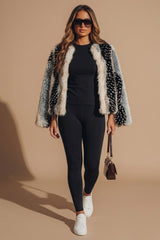 Cream Mixed Faux Fur Open Front Coat - Flox