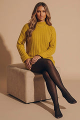 Mustard Ribbed Turtleneck Jumper with Long Sleeves- Simc