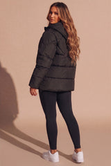 Black Padded Zip Up Hooded Puffer Jacket - Riley