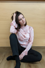 Dusty Pink Sheer Floral Embroidered High Neck Long Sleeve Top- Zalya