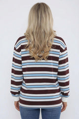 Brown And  Blue Stripe Oversized Polo Sweatshirt-Soho