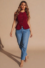 Wine Tailored Fitted Button Front Waistcoat - Viatara